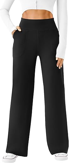 Womens Wide Leg Yoga Pants Casual Work Dress Pants Lounge Sweatpants High Waist Comfy Loose Trousers with Pockets